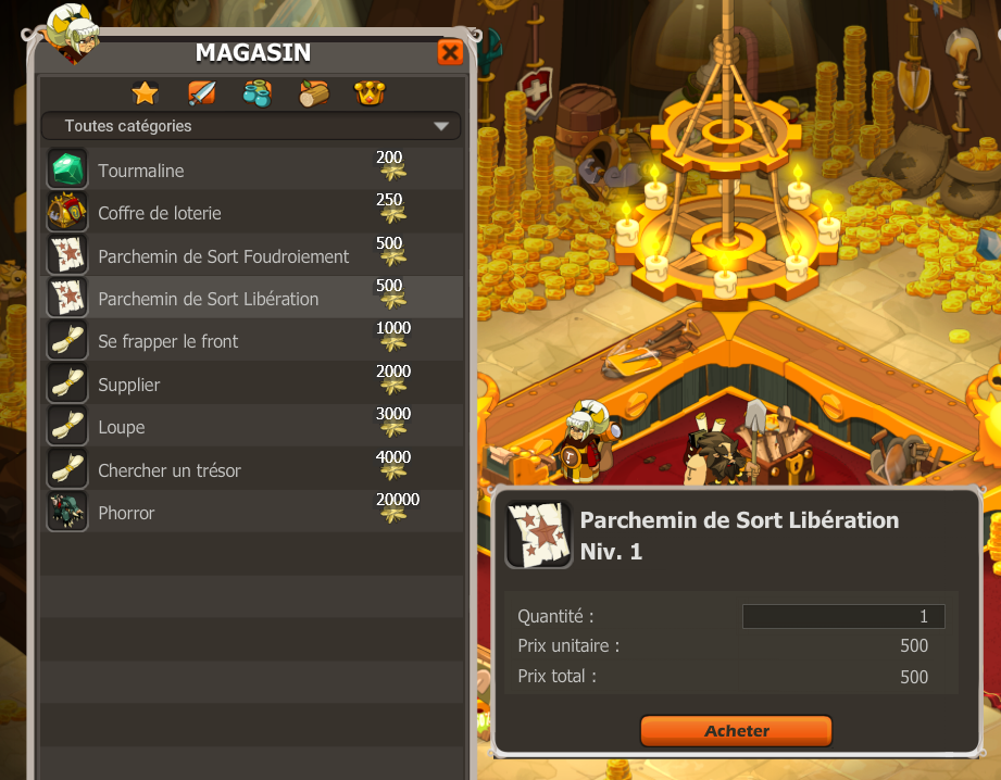DOFUS Obtenir Libération et Provocation, position des sorts communs