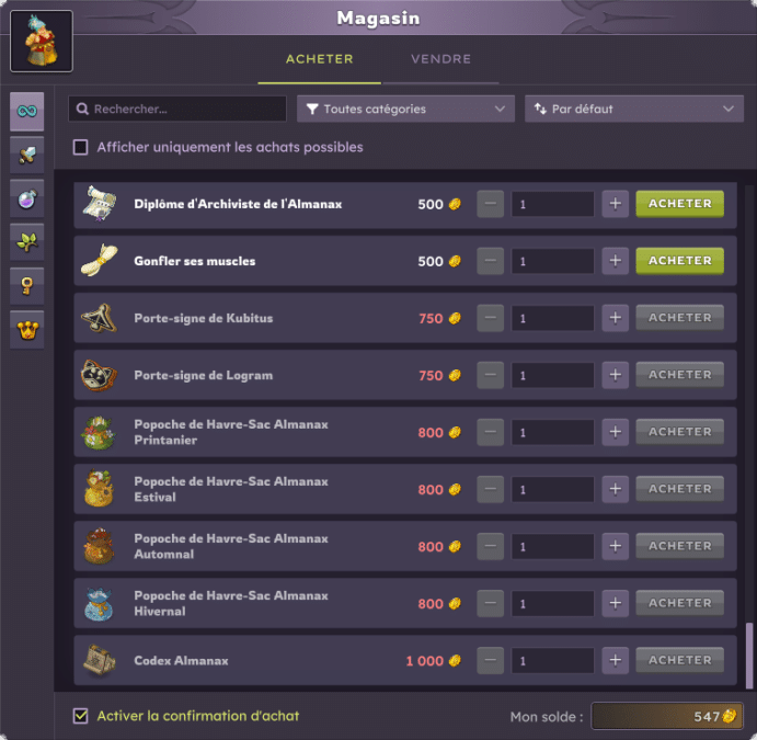 Boutique d'Almatons disponible dans le Sanctuaire de l'Almanax