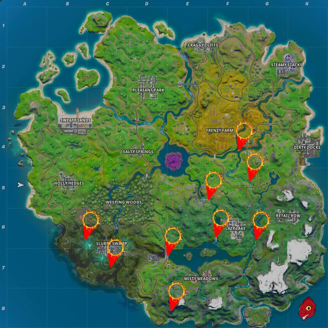 Fortnite : Sauter avec un bateau à moteur à travers différents anneaux enflammés, défi Négoce au chantier naval saison 11, Chapitre 2 Saison 1 2 carte-fortnite-traverser-des-anneaux-enflammes-en-bateau-a-moteur-defi-negoce-au-chantier-naval-semaine-4-saison-11-chapitre-2-saison-1-gamosaurus