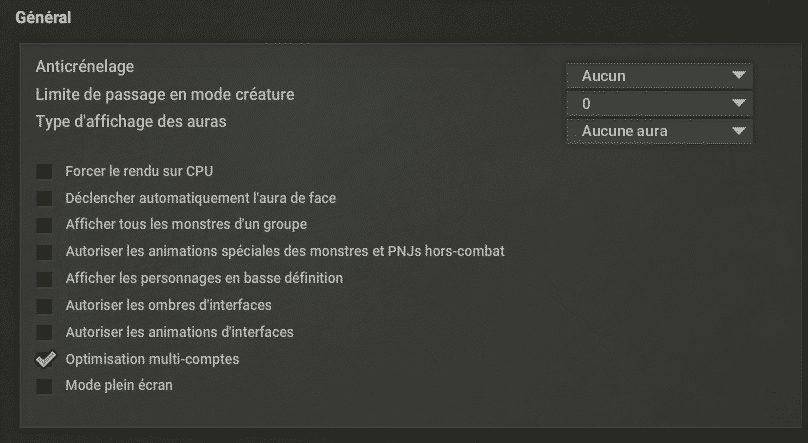 Optimiser Dofus 2022 - Options Général
