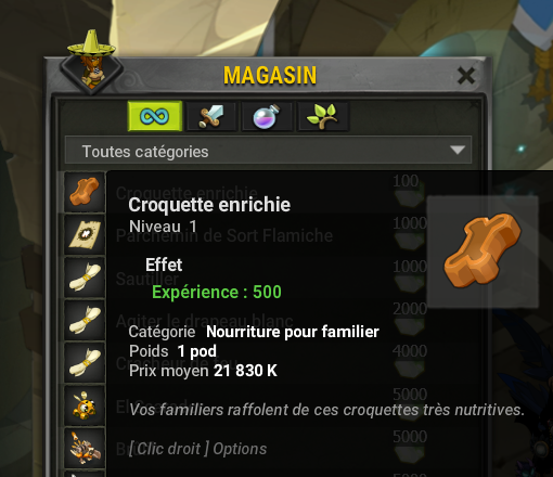 Dofus - guide élevage familiers nourrir