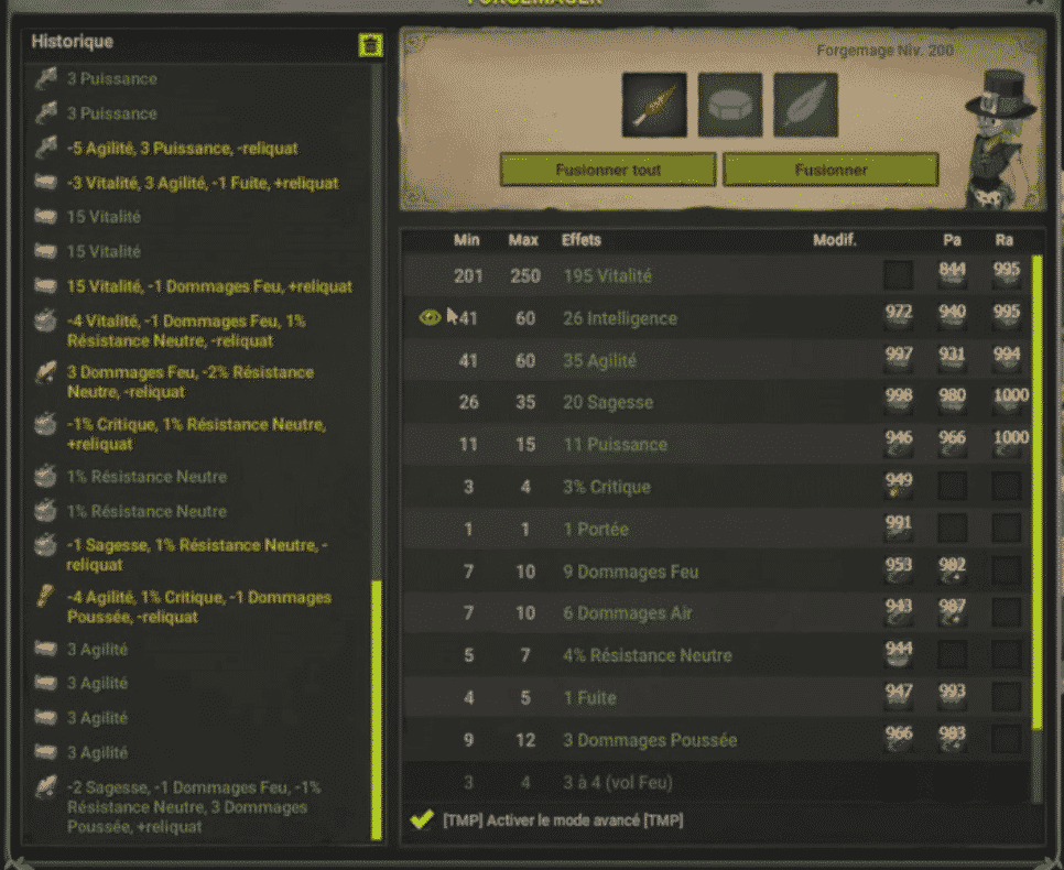 Dofus 2.58 - Mode Avancé et Features pour la forgemagie