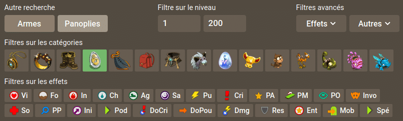 Dofus - Filtres sur Dofusbook